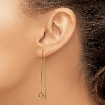 14K Yellow Gold Polished Diamond Cut Box Chain Love Knot Threader Earrings