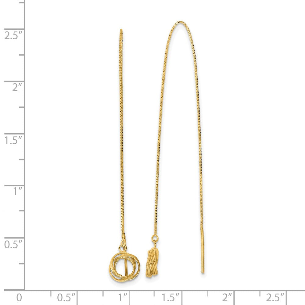 14K Yellow Gold Polished Diamond Cut Box Chain Love Knot Threader Earrings