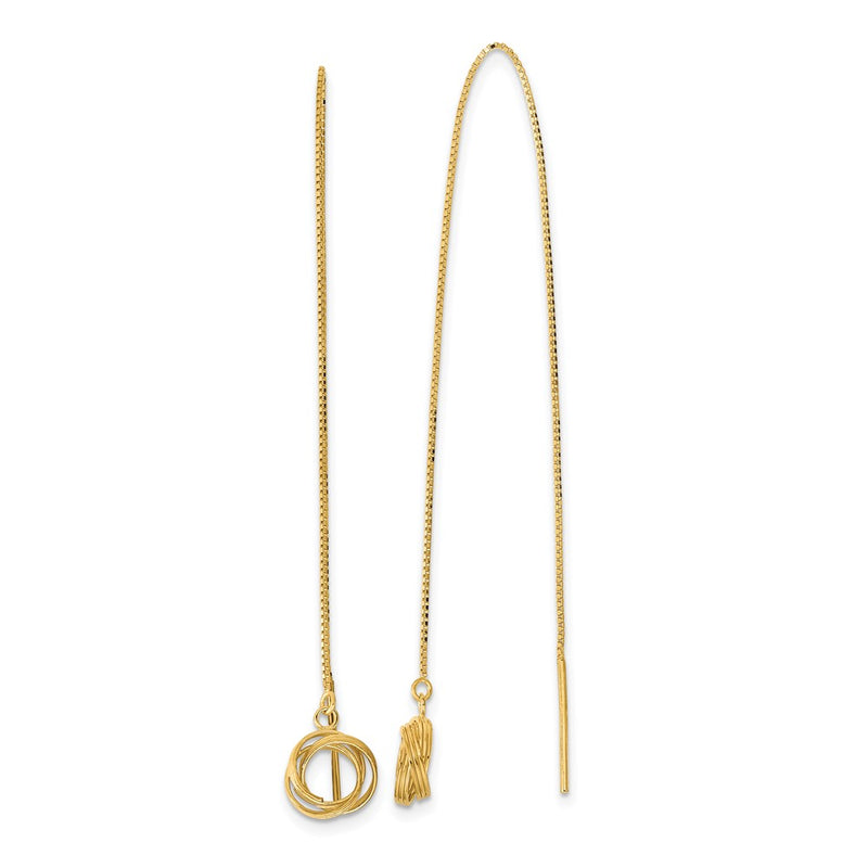 14K Yellow Gold Polished Diamond Cut Box Chain Love Knot Threader Earrings