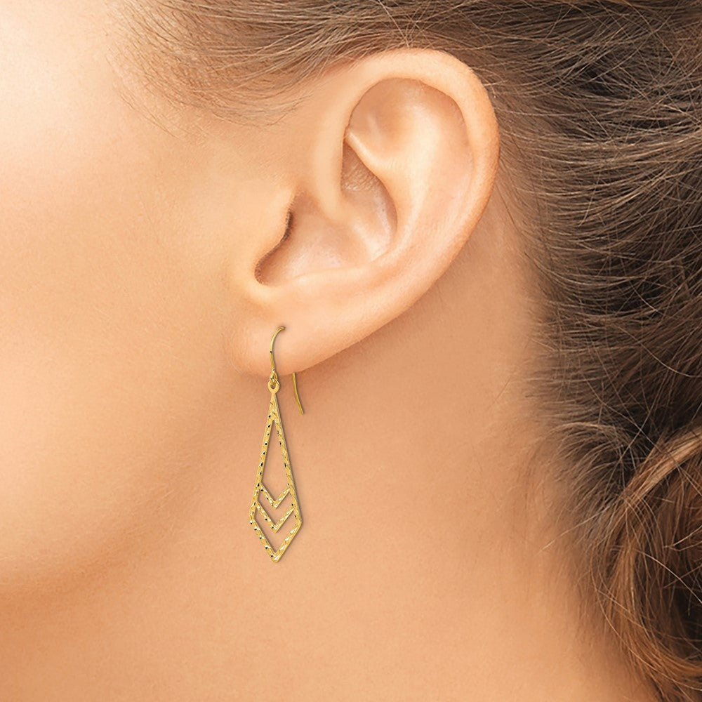 14K Yellow Gold Polished And Textured Dangle Earrings
