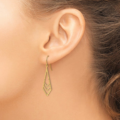 14K Yellow Gold Polished And Textured Dangle Earrings
