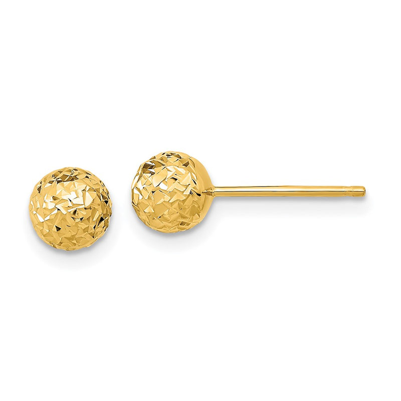 14K Yellow Gold 6mm Diamond-Cut Ball Post Earrings