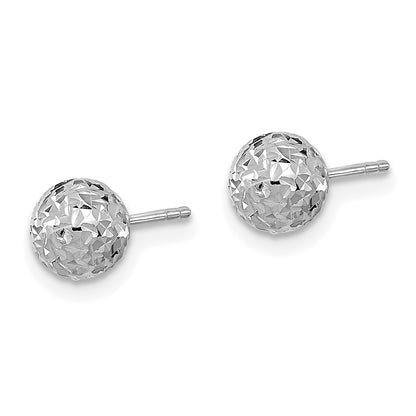 14K White Gold D/C 6mm Ball Post Earrings