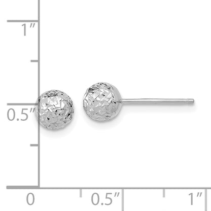 14K White Gold D/C 6mm Ball Post Earrings