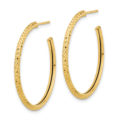14K Yellow Gold 2X25mm Polished Diamond-Cut Round Hoop Post Earrings
