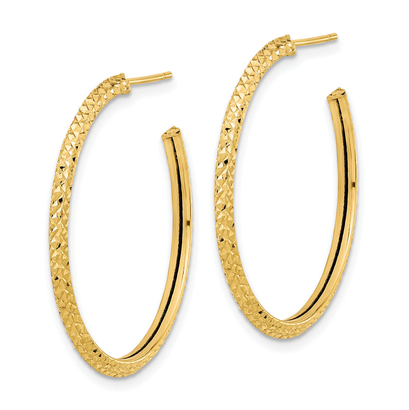 14K Yellow Gold 2X25mm Polished Diamond-Cut Round Hoop Post Earrings