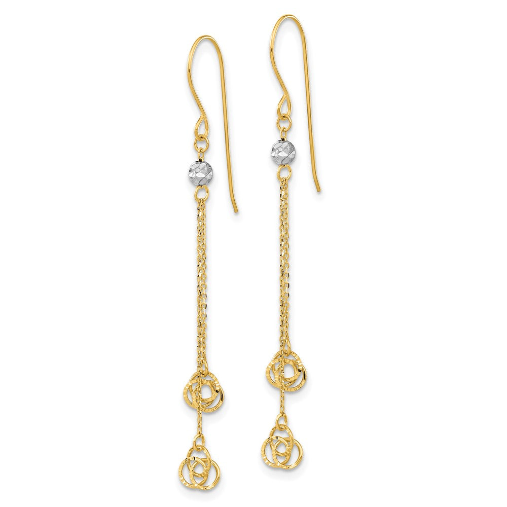 14K Two-Tone Polished D/C Love Knot Dangle Shepherd Hook Earrings