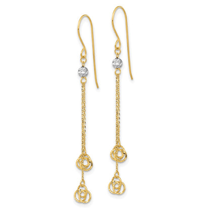 14K Two-Tone Polished D/C Love Knot Dangle Shepherd Hook Earrings