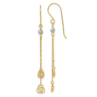 14K Two-Tone Polished D/C Love Knot Dangle Shepherd Hook Earrings