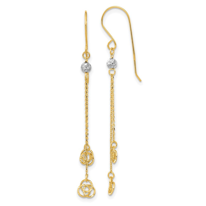 14K Two-Tone Polished D/C Love Knot Dangle Shepherd Hook Earrings