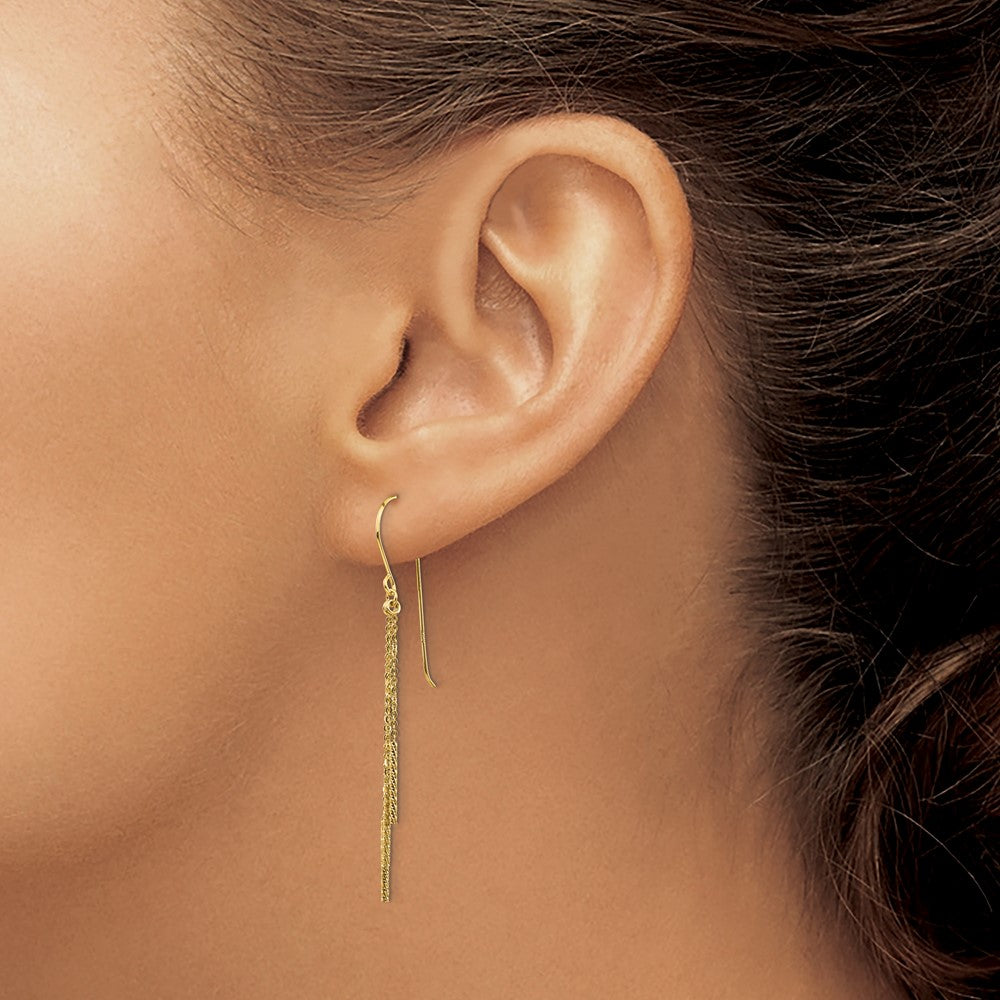 14K Yellow Gold Polished Diamond-Cut Chain And Bar Shepherd Hook Earrings