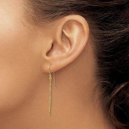 14K Yellow Gold Polished Diamond-Cut Chain And Bar Shepherd Hook Earrings