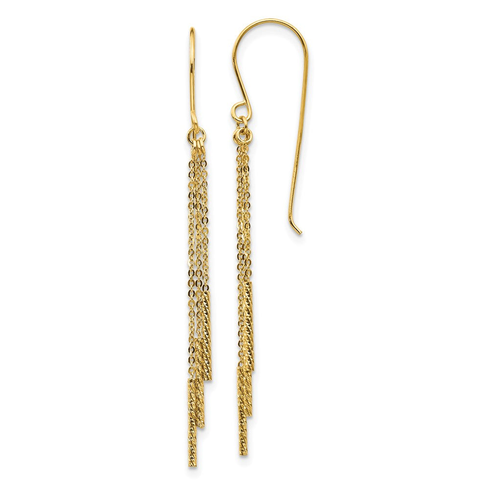 14K Yellow Gold Polished Diamond-Cut Chain And Bar Shepherd Hook Earrings
