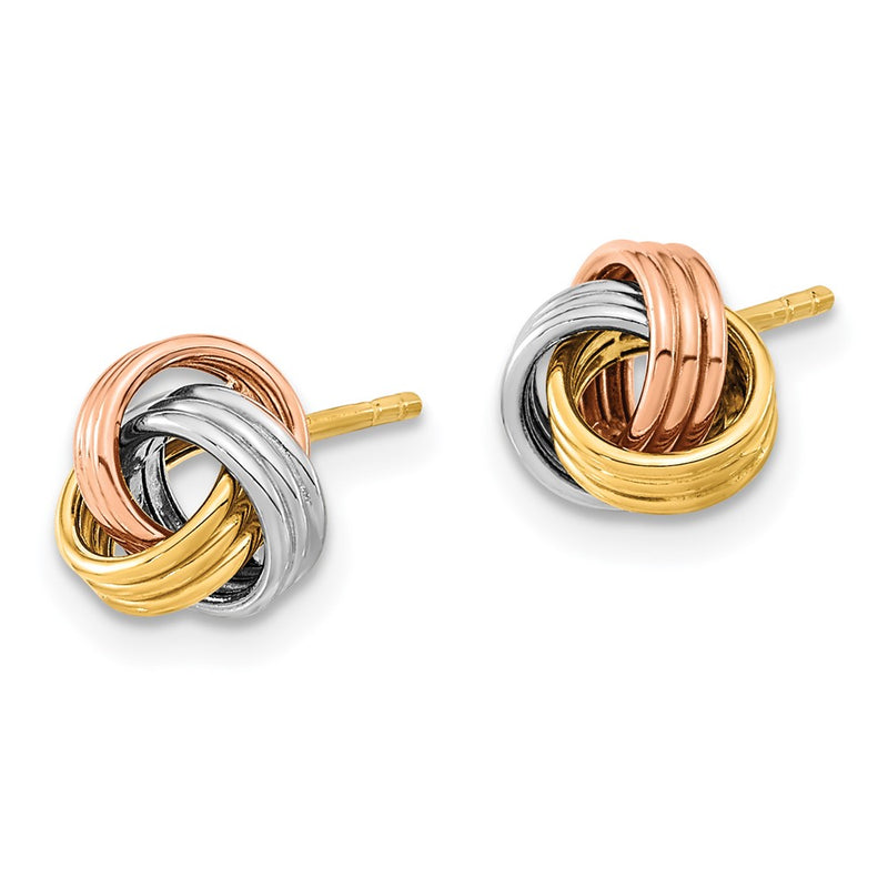 14K Yellow & Rhodium W/Rose And White Polished Love Knot Post Earrings