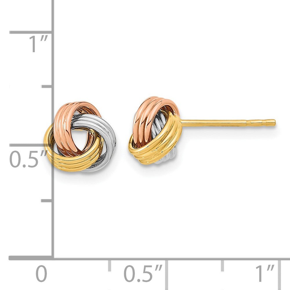 14K Yellow & Rhodium W/Rose And White Polished Love Knot Post Earrings