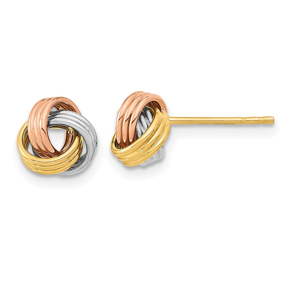 14K Yellow & Rhodium W/Rose And White Polished Love Knot Post Earrings