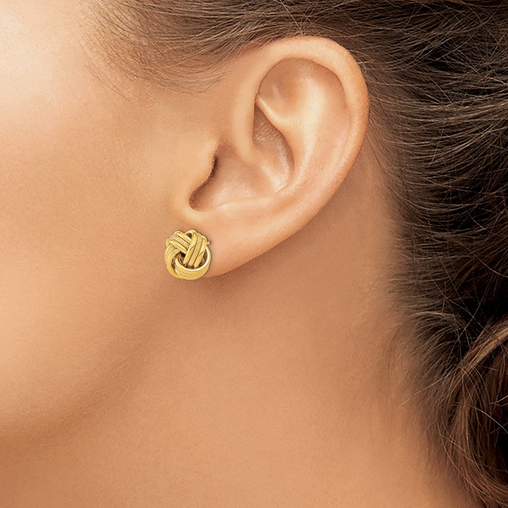 14K Yellow Gold Polished Textured Triple Love Knot Post Earrings