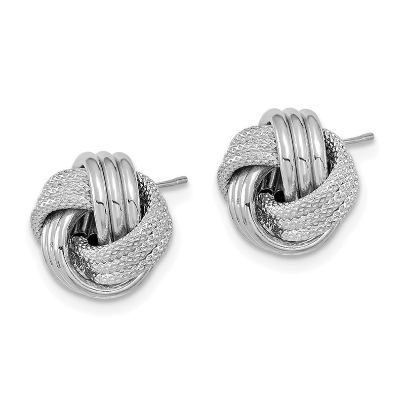 14K White Gold Polished Textured Love Knot Post Earrings