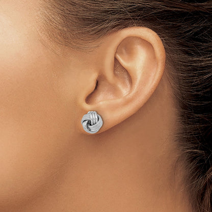 14K White Gold Polished Textured Love Knot Post Earrings