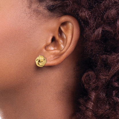 14K Yellow Gold Polished Textured Triple Love Knot Post Earrings