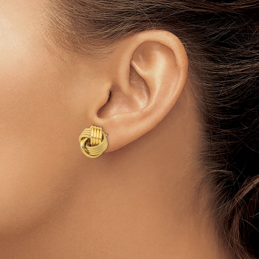 14K Yellow Gold Polished Textured Love Knot Post Earrings
