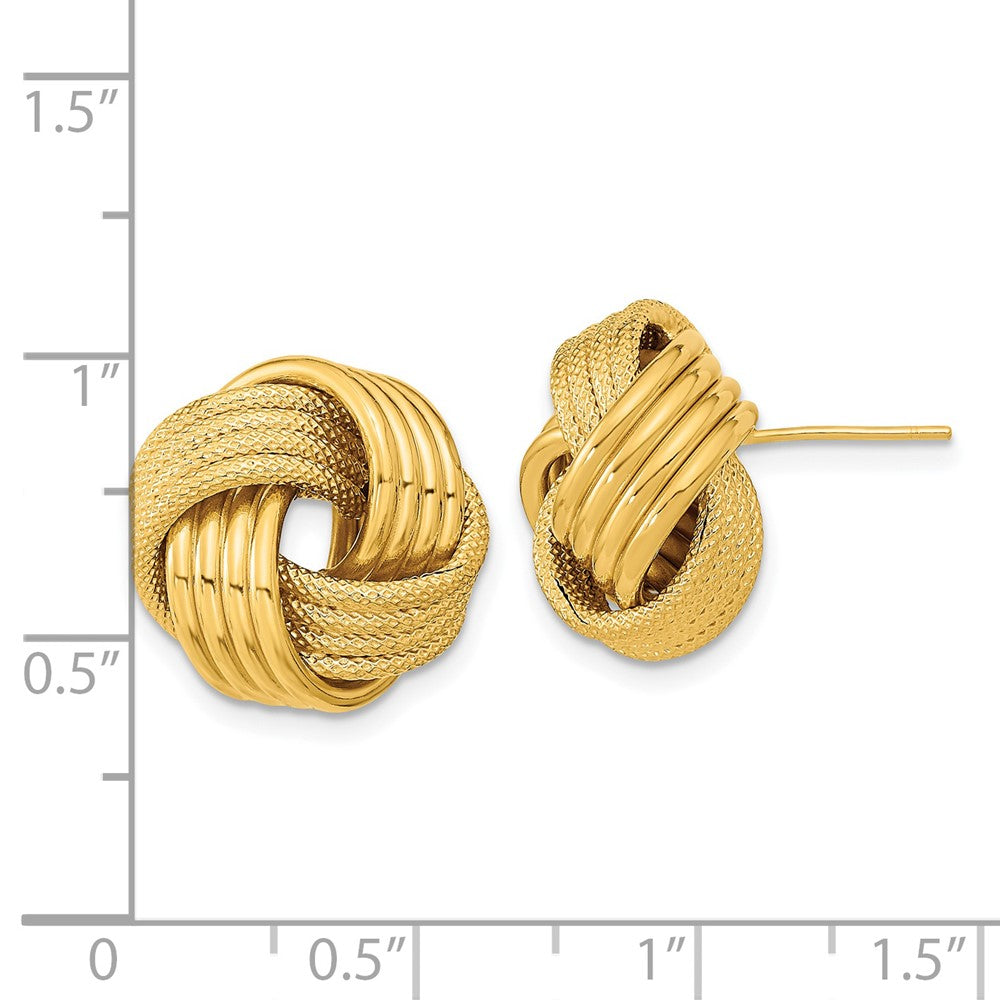 14K Yellow Gold Polished Textured Love Knot Post Earrings