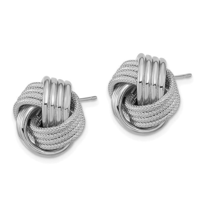 14K White Gold Polished Textured Love Knot Post Earrings