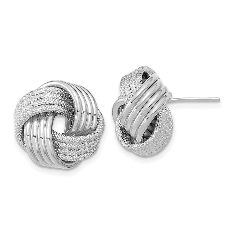 14K White Gold Polished Textured Love Knot Post Earrings