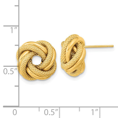 14K Yellow Gold Polished Textured Double Love Knot Post Earrings