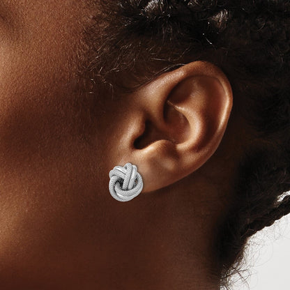 14K White Gold Polished Textured Double Love Knot Post Earrings