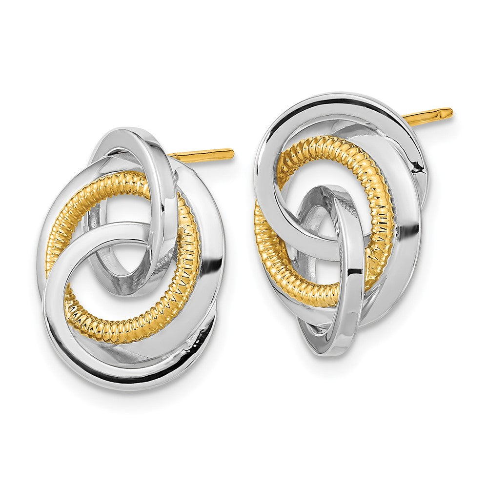 14K Two-Tone Polished & Textured Post Earrings