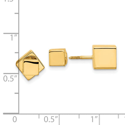 14K Yellow Gold 5mm/7mm Cube Front & Back Post Screwback Earrings