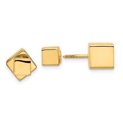 14K Yellow Gold 5mm/7mm Cube Front & Back Post Screwback Earrings