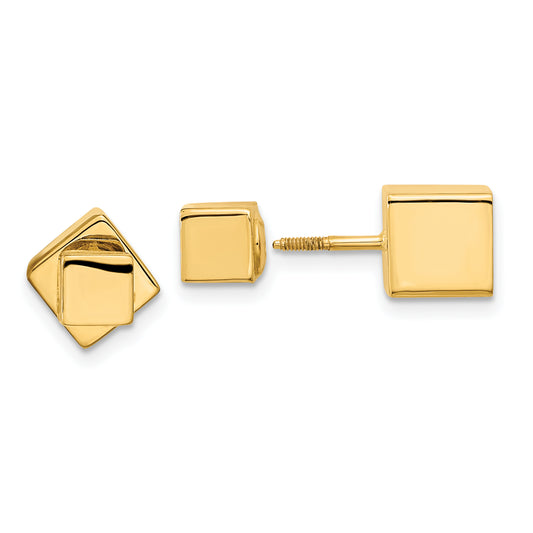 14K Yellow Gold 5mm/7mm Cube Front & Back Post Screwback Earrings