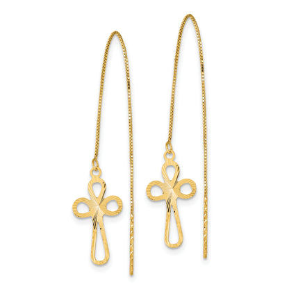 14K Yellow Gold Polished D/C Box Chain W/Cross Threader Earrings