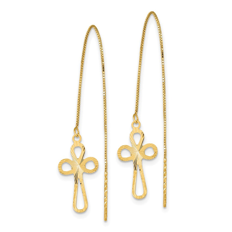14K Yellow Gold Polished D/C Box Chain W/Cross Threader Earrings