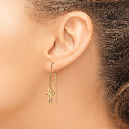 14K Yellow Gold Polished D/C Box Chain W/Cross Threader Earrings