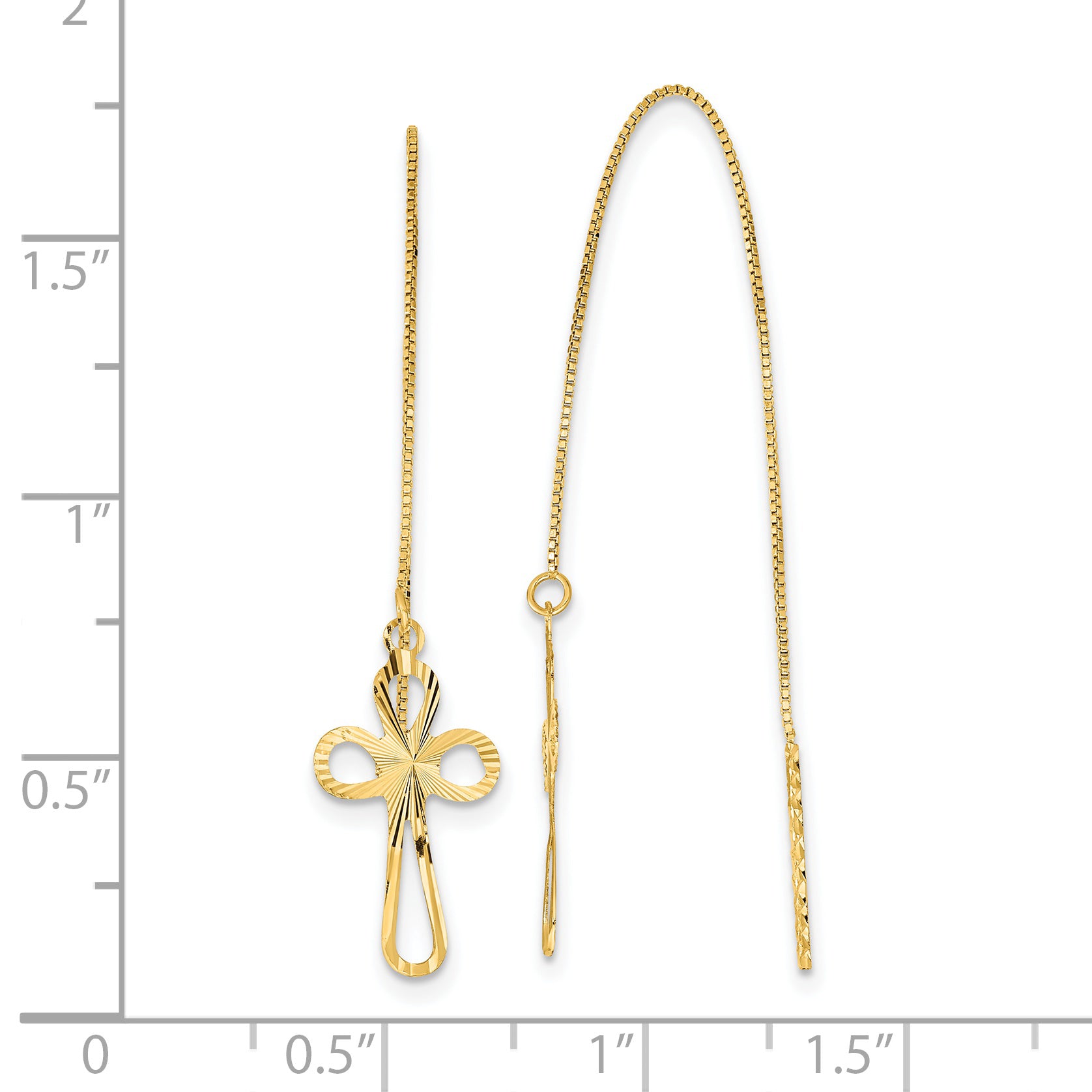 14K Yellow Gold Polished D/C Box Chain W/Cross Threader Earrings