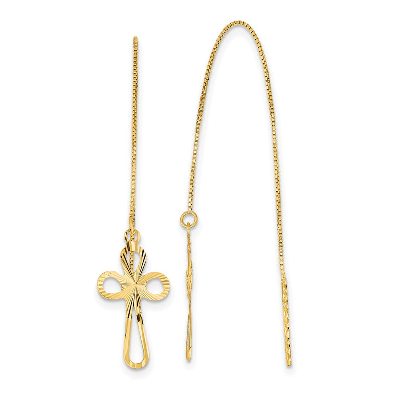14K Yellow Gold Polished D/C Box Chain W/Cross Threader Earrings