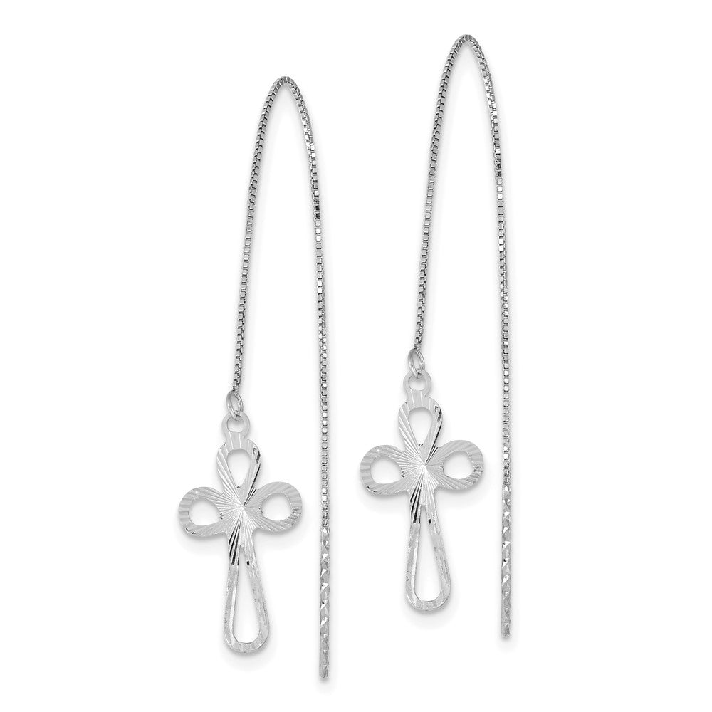 14K White Gold Polished D/c Box Chain W/cross Threader Earrings