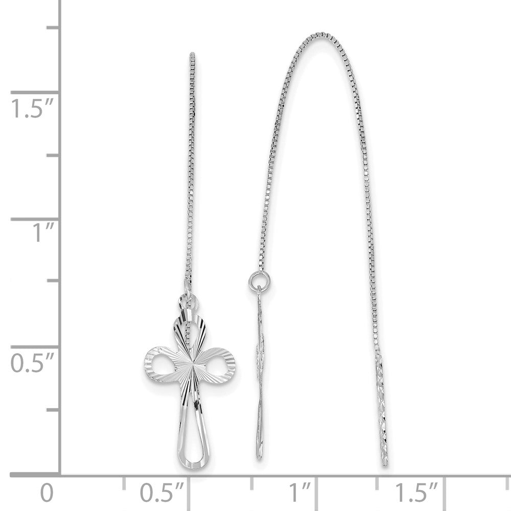 14K White Gold Polished D/c Box Chain W/cross Threader Earrings