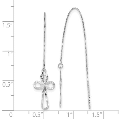 14K White Gold Polished D/c Box Chain W/cross Threader Earrings