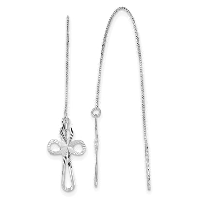 14K White Gold Polished D/c Box Chain W/cross Threader Earrings