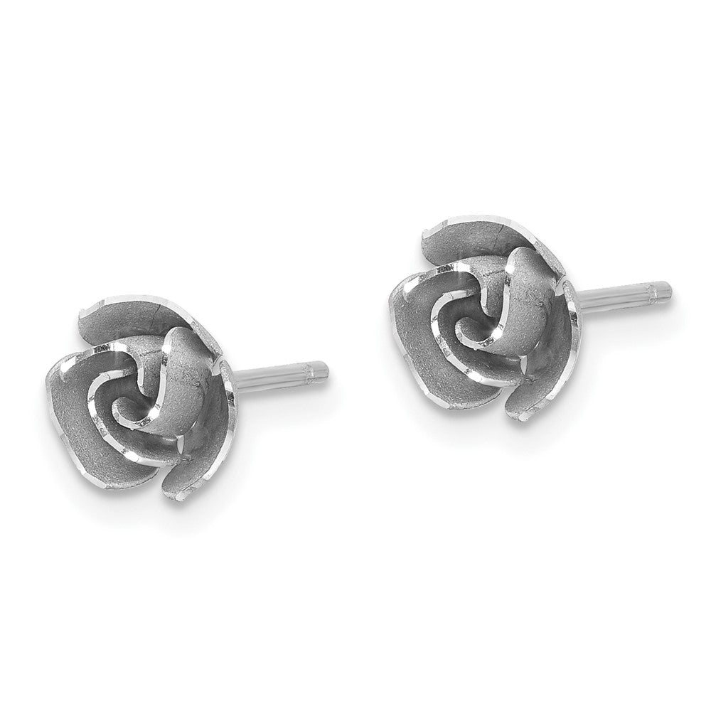 14K Yellow & Rhodium And White Satin Finish D/C Rose Post Earrings With Gold Earring Backs