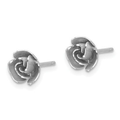 14K Yellow & Rhodium And White Satin Finish D/C Rose Post Earrings With Gold Earring Backs