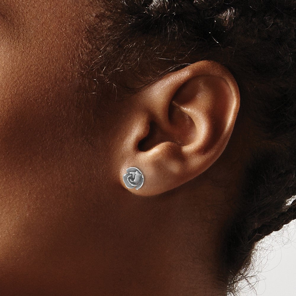 14K Yellow & Rhodium And White Satin Finish D/C Rose Post Earrings With Gold Earring Backs