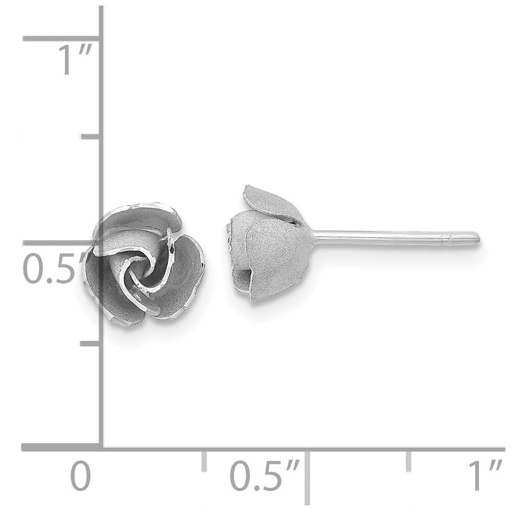 14K Yellow & Rhodium And White Satin Finish D/C Rose Post Earrings With Gold Earring Backs