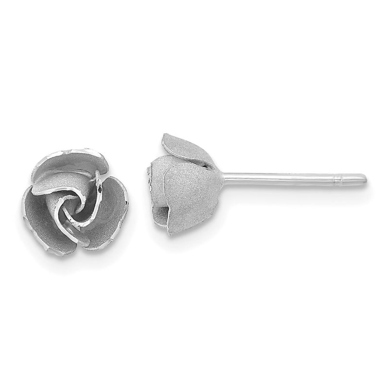 14K Yellow & Rhodium And White Satin Finish D/C Rose Post Earrings With Gold Earring Backs