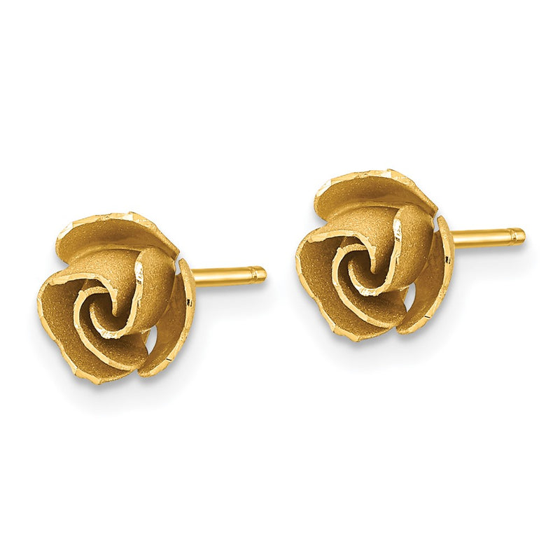 14K Yellow Gold Satin Finish D/C Rose Post Earrings