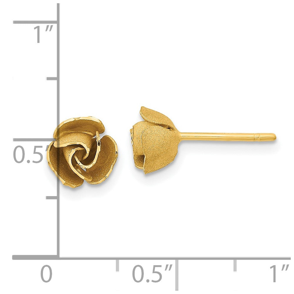 14K Yellow Gold Satin Finish D/C Rose Post Earrings